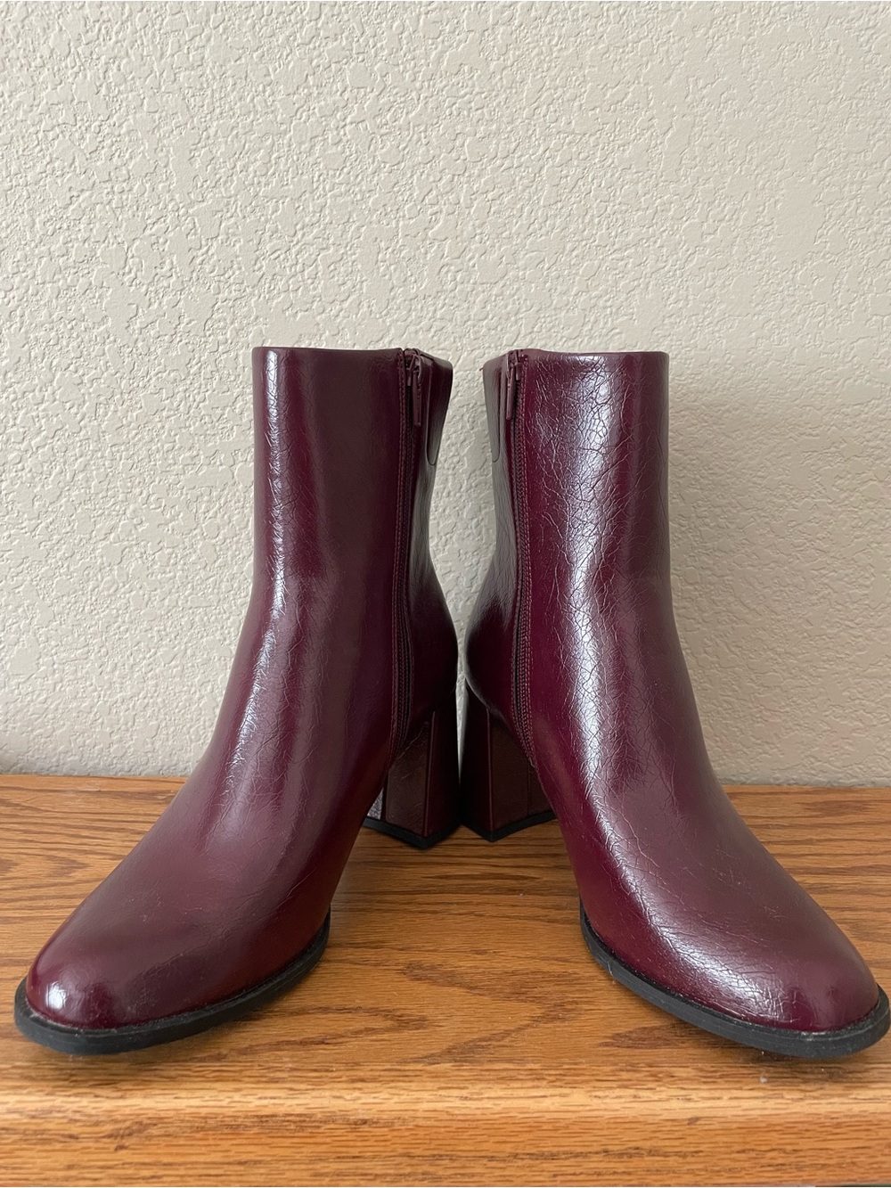 Women's Burgundy High Block Heel Ankle Boots